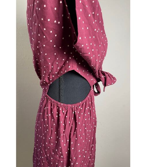 NWT Vix Paula Womens CoverUp Dress Burgundy SP Polka Dot Hermanny Cut Front Tie - Picture 11 of 16